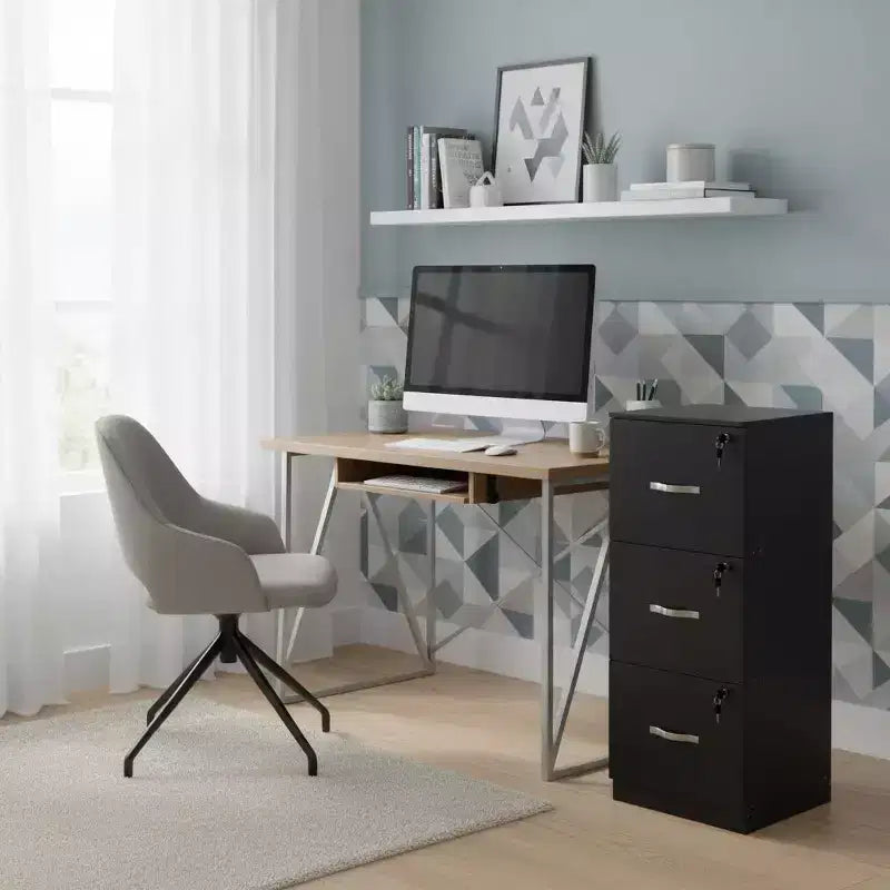 Classificatore a 3 cassetti con serratura, schedario verticale per ufficio per documenti in formato Lettera/Legale, organizer per archivio, nero