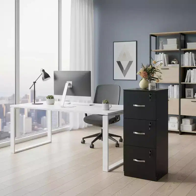 Classificatore a 3 cassetti con serratura, schedario verticale per ufficio per documenti in formato Lettera/Legale, organizer per archivio, nero