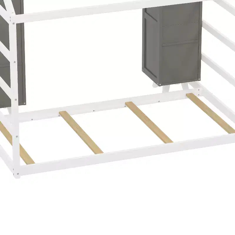 Lettino Montessori da pavimento singolo con sponde di sicurezza per bambini, struttura del letto a casetta in legno con tetto e mensole portaoggetti