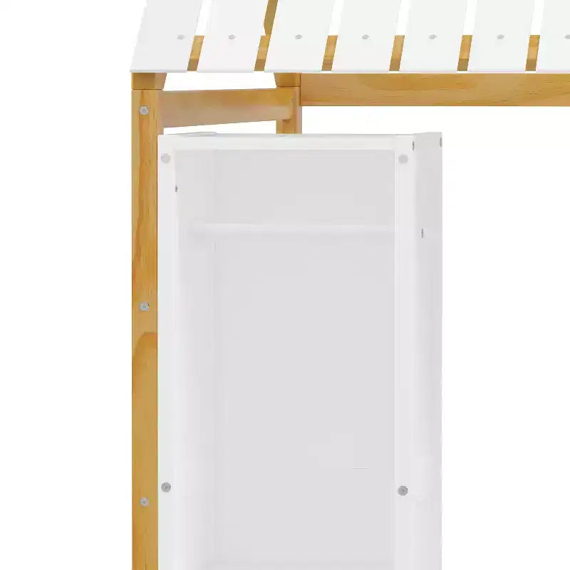 Lettino Montessori da pavimento singolo con sponde di sicurezza per bambini, struttura del letto a casetta in legno con tetto e mensole portaoggetti
