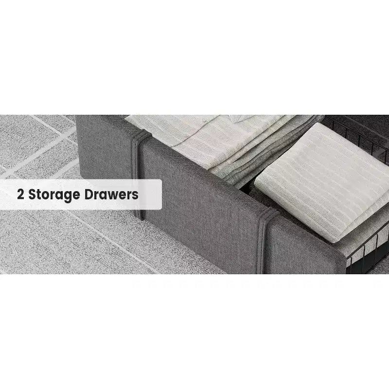Struttura letto, struttura letto moderna imbottita con testiera trapuntata e cassetti portaoggetti - doghe in legno resistenti, non richiede rete, facile da montare