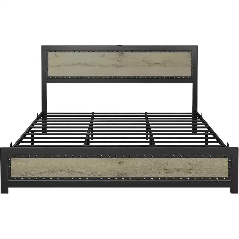 Base letto con elegante testiera di design, vano contenitore sotto il letto, nessun box spring richiesto, facile montaggio, supporto robusto, grigio