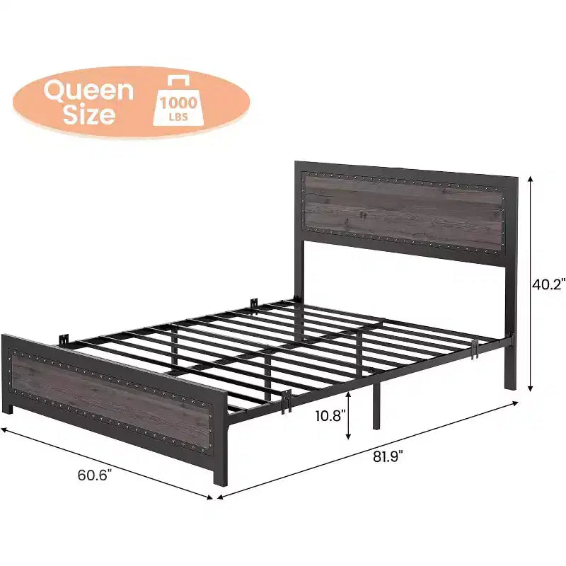 Base letto con elegante testiera di design, vano contenitore sotto il letto, nessun box spring richiesto, facile montaggio, supporto robusto, grigio