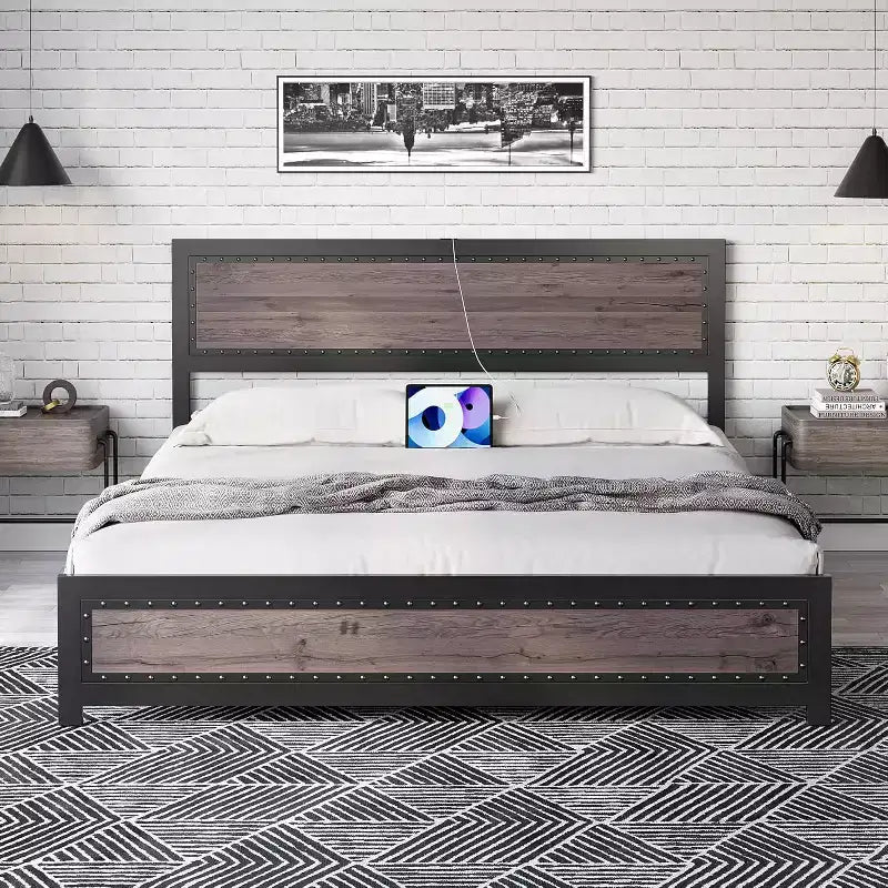 Platform Bed Frame with Elegant, Stylish Headboard, Underbed Storage, No Box Spring Required, Easy Assembly, Heavy-Duty Support, Gray