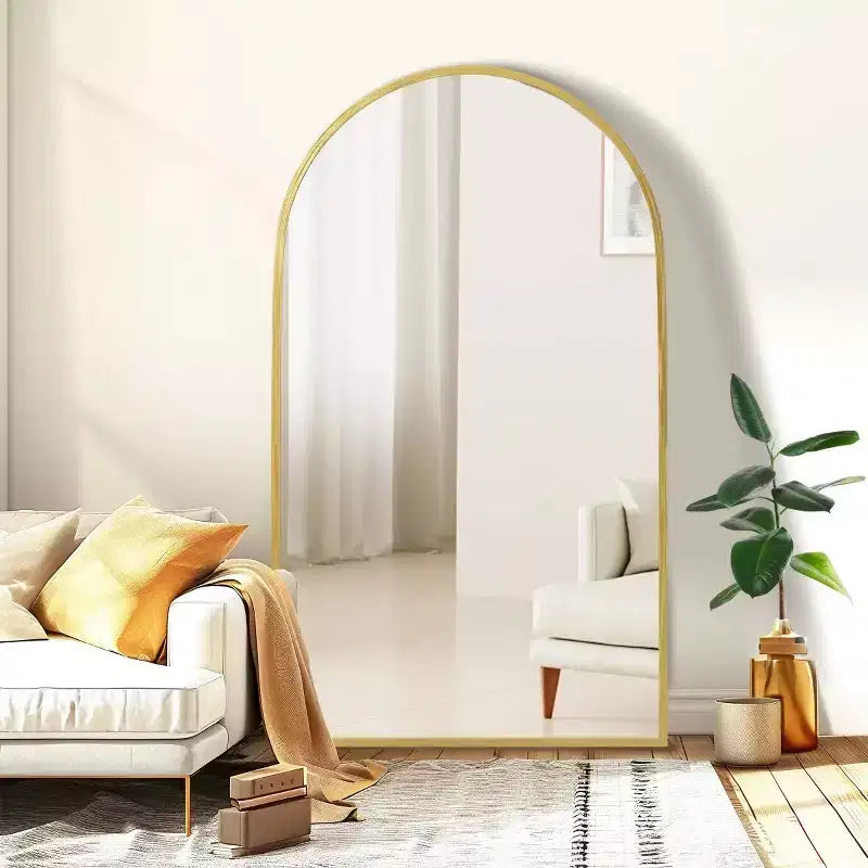 Specchio a figura intera da 67 pollici Archede con cornice in lega di alluminio e supporto, colore oro