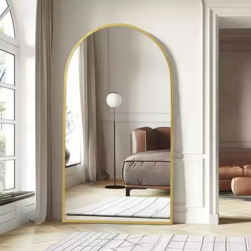 Specchio a figura intera da 67 pollici Archede con cornice in lega di alluminio e supporto, colore oro
