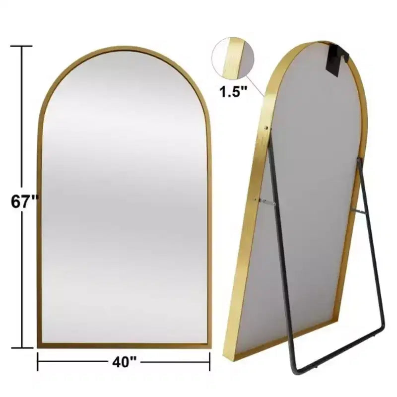 Specchio a figura intera da 67 pollici Archede con cornice in lega di alluminio e supporto, colore oro