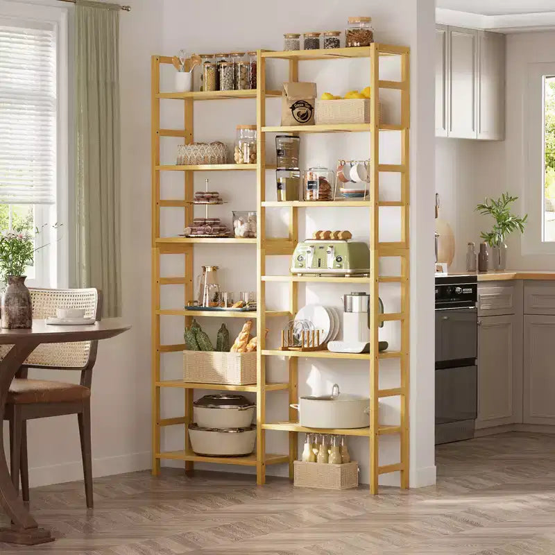 41-In Libreria con 12 Ripiani Aperti, Scaffale in Bambù per Esposizione e Contenimento