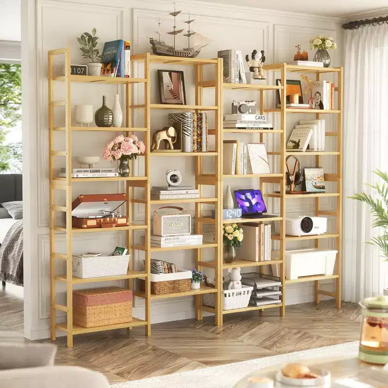 41-In Libreria con 12 Ripiani Aperti, Scaffale in Bambù per Esposizione e Contenimento