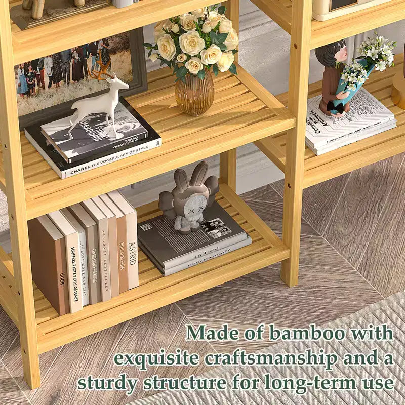 41-In Libreria con 12 Ripiani Aperti, Scaffale in Bambù per Esposizione e Contenimento
