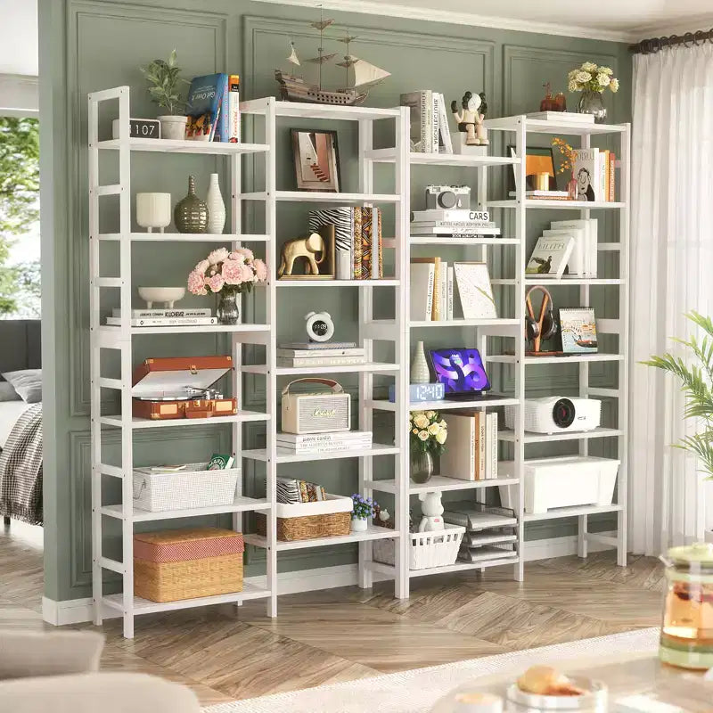 41-In Libreria con 12 Ripiani Aperti, Scaffale in Bambù per Esposizione e Contenimento
