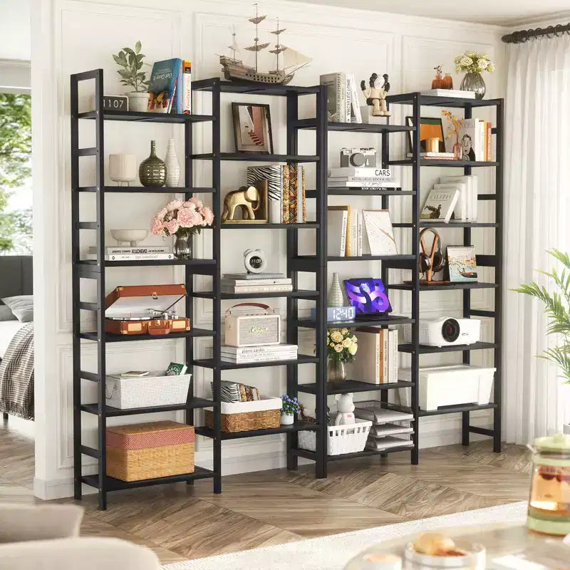 41-In Bookshelf with 12 Open Shelves, Bamboo Display Storage Shelving Unit