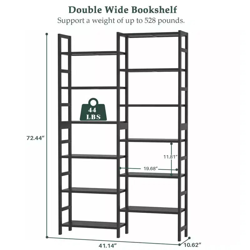 41-In Bookshelf with 12 Open Shelves, Bamboo Display Storage Shelving Unit