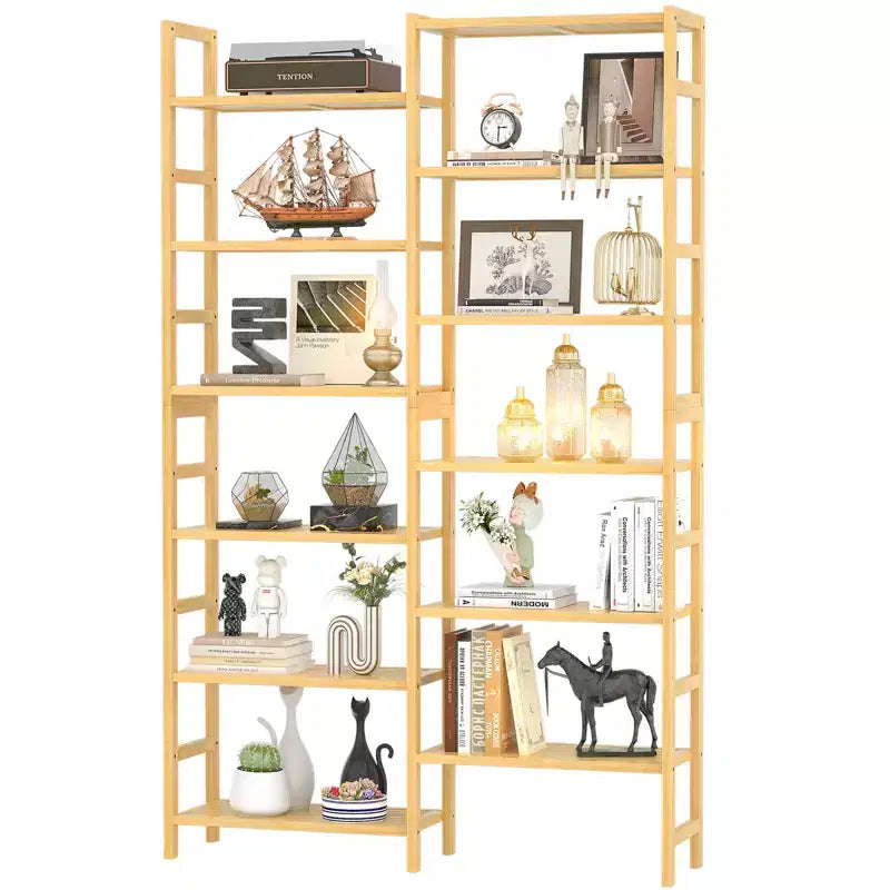 41-In Libreria con 12 Ripiani Aperti, Scaffale in Bambù per Esposizione e Contenimento