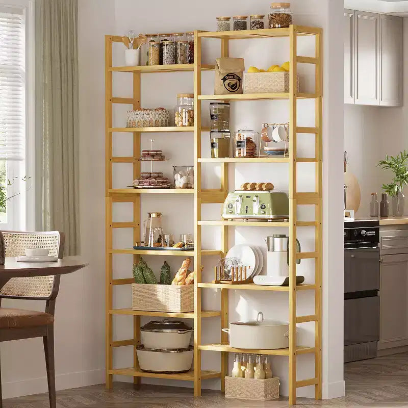 41-In Bookshelf with 12 Open Shelves, Bamboo Display Storage Shelving Unit