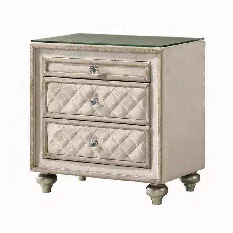 Comodino, 2 Cassetti, Vassoio Estraibile, Legno 27 Pollici, Velluto Beige