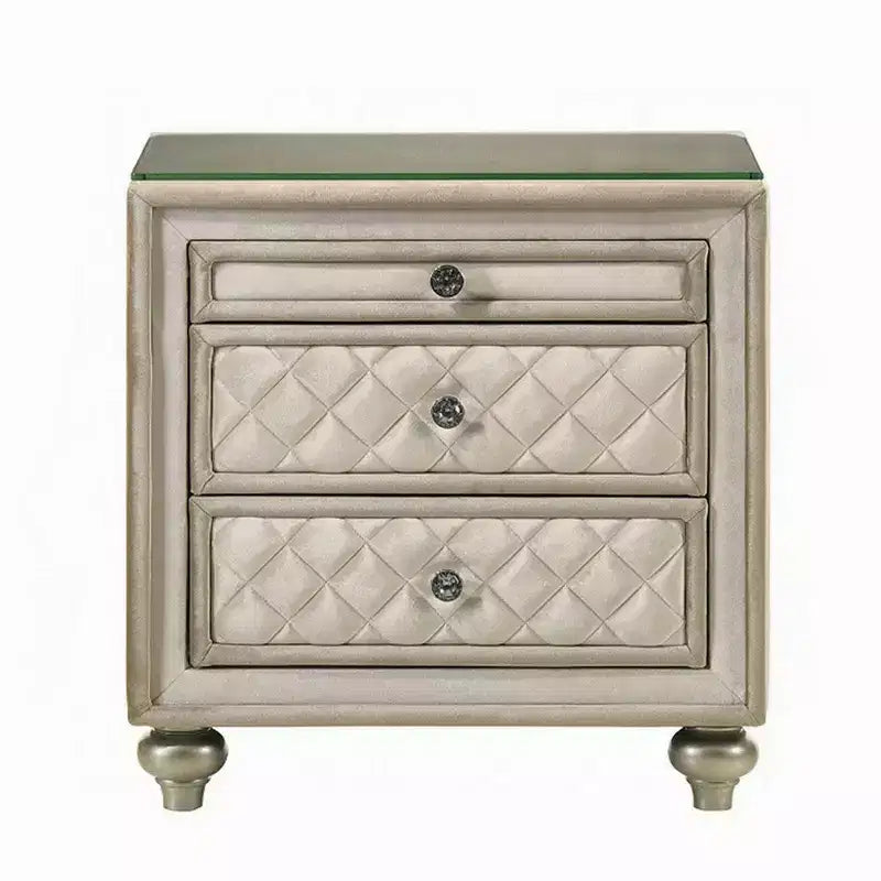 Comodino, 2 Cassetti, Vassoio Estraibile, Legno 27 Pollici, Velluto Beige