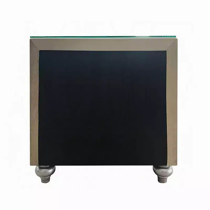 Comodino, 2 Cassetti, Vassoio Estraibile, Legno 27 Pollici, Velluto Beige