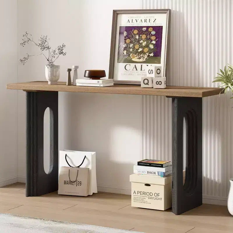 Consolle Unica con Gambe Tonne Cave, Tavolo da Ingresso Moderno in Legno per Salotto e Ingresso