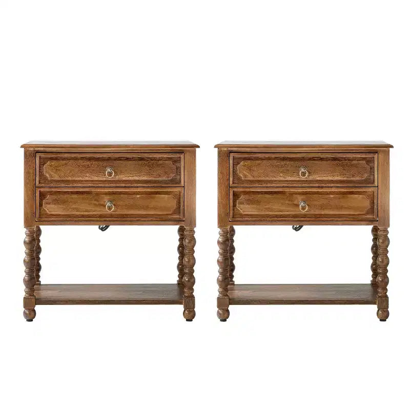Jerardo Tavolino 30" alto 2 cassetti con prese di ricarica integrate, set da 2