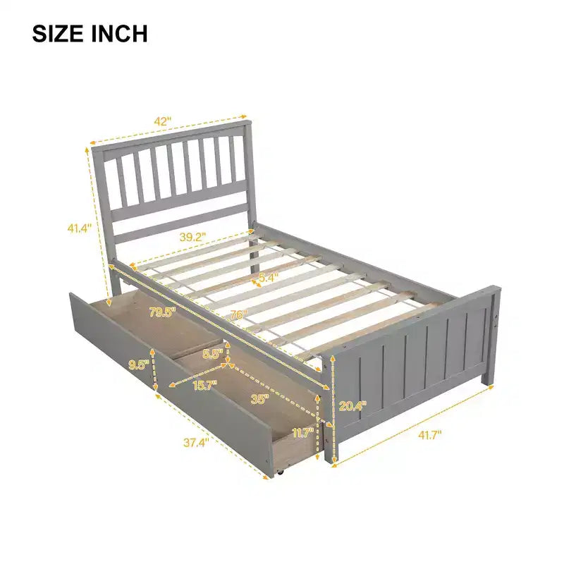 Letto a piattaforma a una piazza con 2 cassetti per camera da letto e camera degli ospiti
