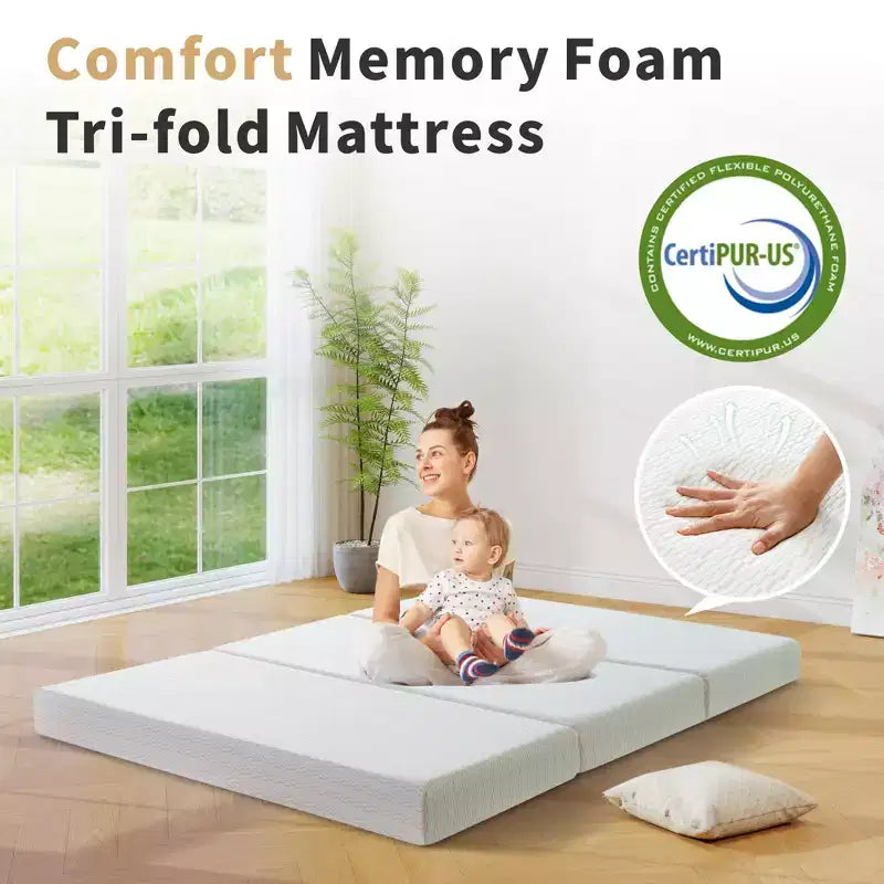 Materasso Tri Pieghevole 6 Pollici in Memory Foam Materasso Trifold Copertura Lavabile e Fondo Antiscivolo e Borsa per il Trasporto Salvaspazio Letto Ospiti, Animale Domestico