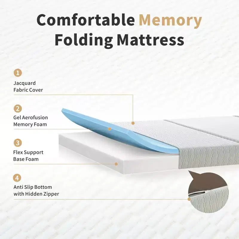 Materasso Tri Pieghevole 6 Pollici in Memory Foam Materasso Trifold Copertura Lavabile e Fondo Antiscivolo e Borsa per il Trasporto Salvaspazio Letto Ospiti, Animale Domestico