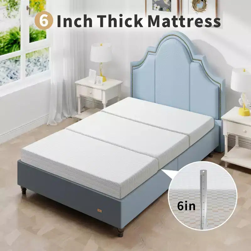 Materasso Tri Pieghevole 6 Pollici in Memory Foam Materasso Trifold Copertura Lavabile e Fondo Antiscivolo e Borsa per il Trasporto Salvaspazio Letto Ospiti, Animale Domestico