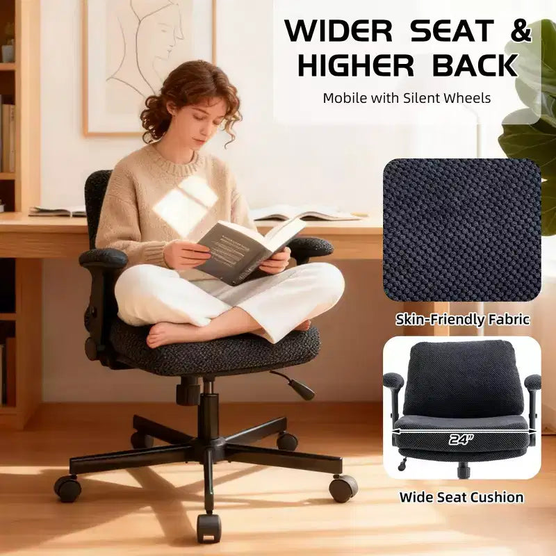 Sedia Criss-Cross con Ruote e Braccioli Ribaltabili, Cuscino Spesso e Seduta Ampia, Girevole per Ufficio/Appartamento