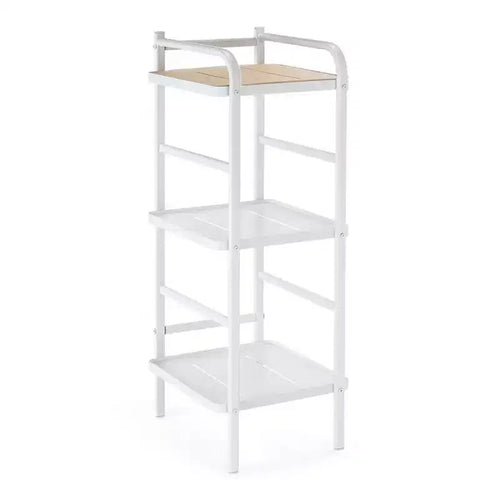 Home Zone Living 3-Tier Freestanding Storage Organizer with Bamboo Accent and Steel Frame, Vertical Space-Saving Shelf, White