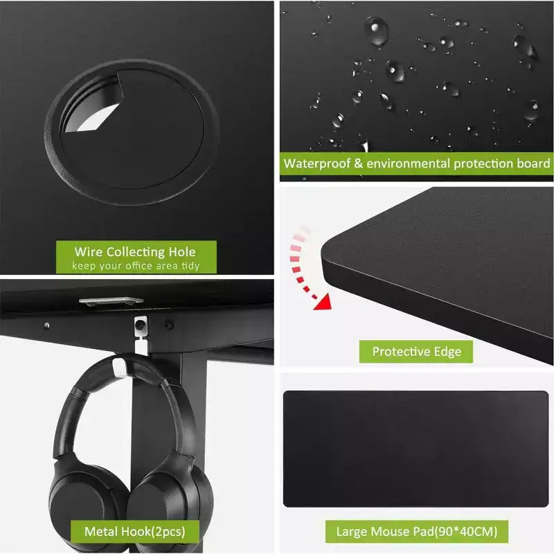 Scrivania elettrica regolabile in altezza 63 x 24 con prese, ruote, telaio a doppia trave, tappetino per mouse, desktop giuntato Multifutnl