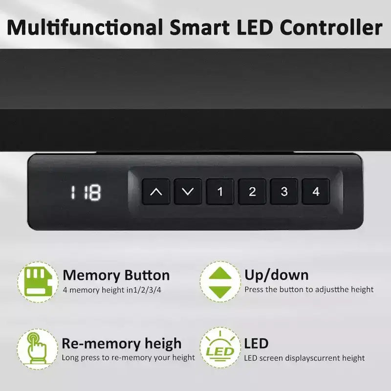 Scrivania elettrica regolabile in altezza 63 x 24 con prese, ruote, telaio a doppia trave, tappetino per mouse, desktop giuntato Multifutnl