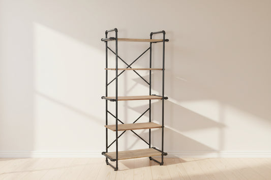 Libreria a Muro Scaffale a Colonna in Legno Massello di Abete e Acciaio