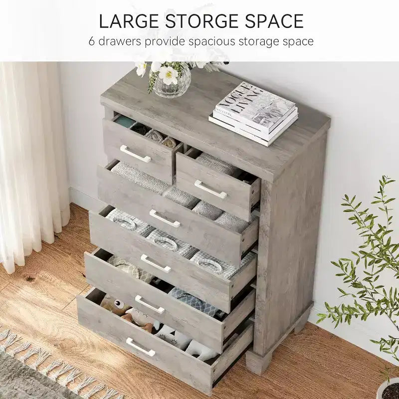 Cassettiera alta a 6 cassetti, Cassettiera moderna con maniglie in metallo, Organizer verticale per camera da letto e armadio