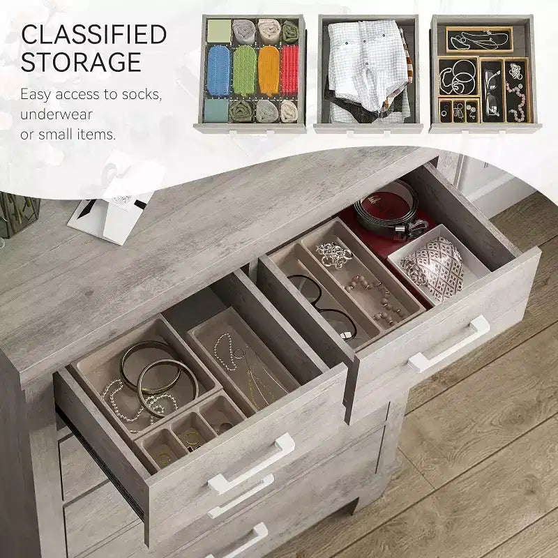 Cassettiera alta a 6 cassetti, Cassettiera moderna con maniglie in metallo, Organizer verticale per camera da letto e armadio