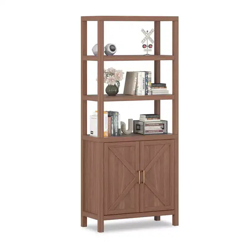 Libreria a 5 ripiani, scaffale alto 180 cm con spazio e ripiani, librerie stile rustico per soggiorno, ufficio, cucina