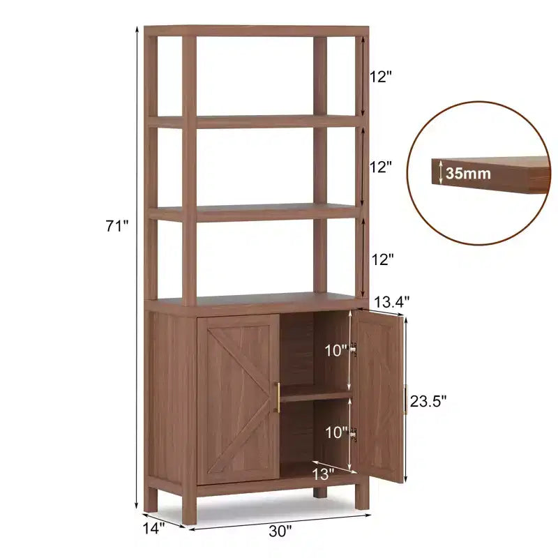 Bookshelf 5 Tier Book Shelf, 71 Tall Bookcase with Storage Space & Shelves, Farmhouse Bookcases for Living Room Home Office Kitchen