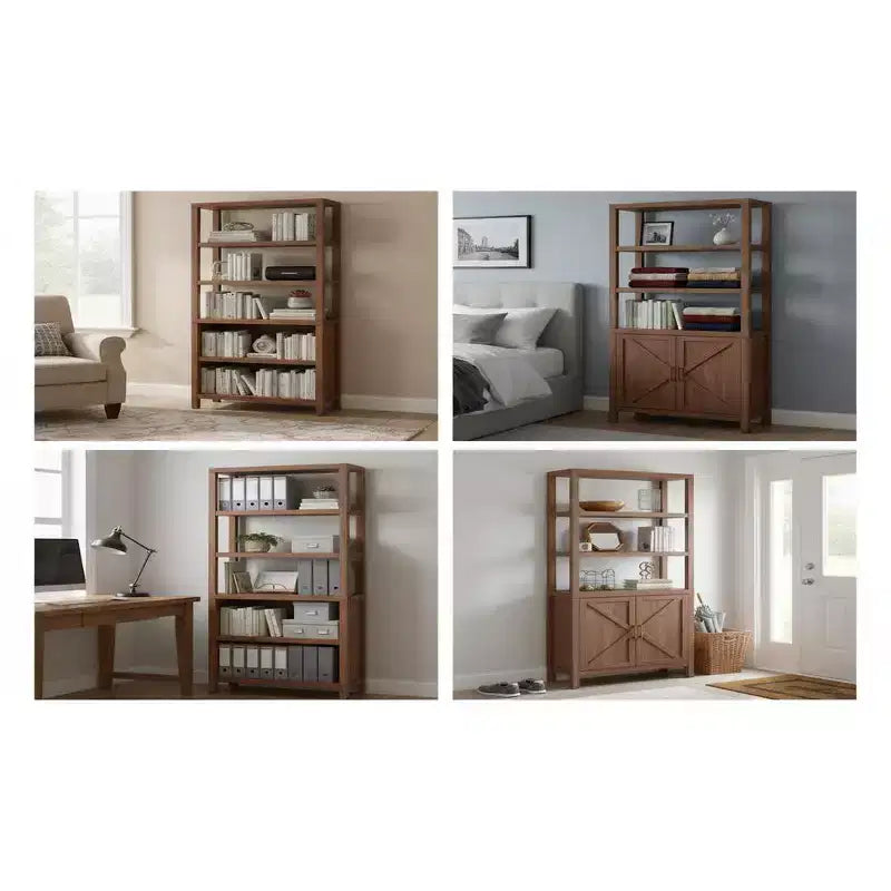 Libreria a 5 ripiani, scaffale alto 180 cm con spazio e ripiani, librerie stile rustico per soggiorno, ufficio, cucina