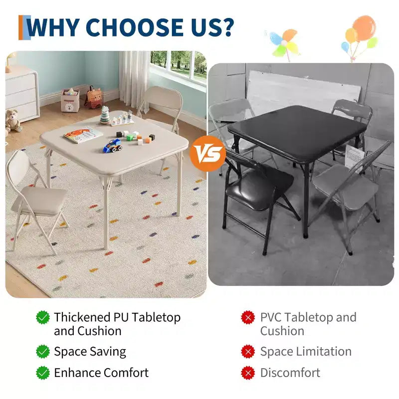 Set Tavolo e Sedie Pieghevoli, Set Tavolo e Sedie per Bambini e Bambine per Sala da Pranzo, Asilo Nido, Aule