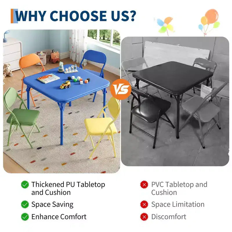 Set Tavolo e Sedie Pieghevoli, Set Tavolo e Sedie per Bambini e Bambine per Sala da Pranzo, Asilo Nido, Aule