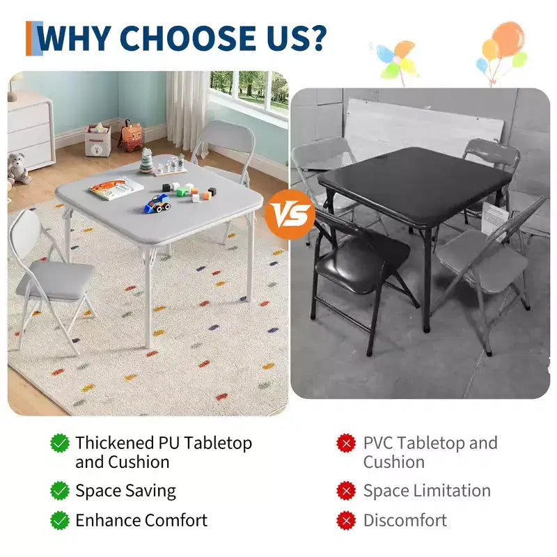 Set Tavolo e Sedie Pieghevoli, Set Tavolo e Sedie per Bambini e Bambine per Sala da Pranzo, Asilo Nido, Aule