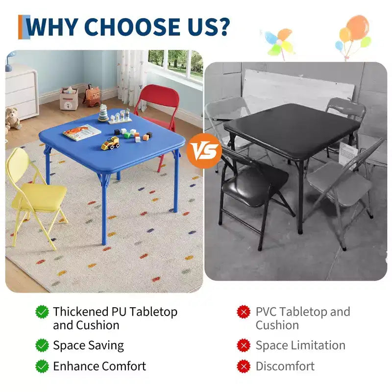 Set Tavolo e Sedie Pieghevoli, Set Tavolo e Sedie per Bambini e Bambine per Sala da Pranzo, Asilo Nido, Aule